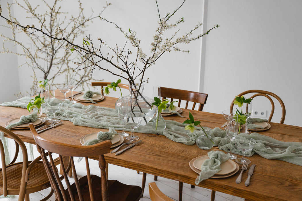 Gauze Table runner - Pale Sage Green