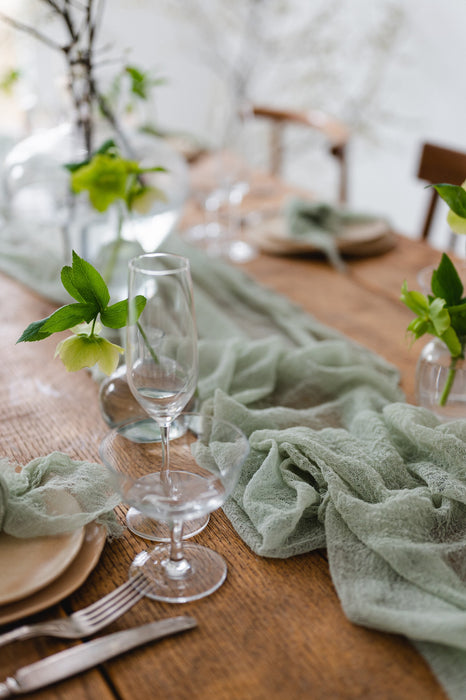 Gauze Table runner - Pale Sage Green