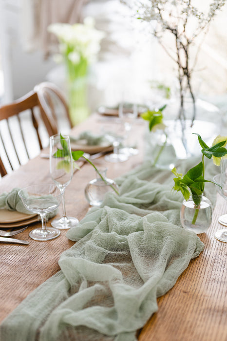 Gauze Table runner - Pale Sage Green