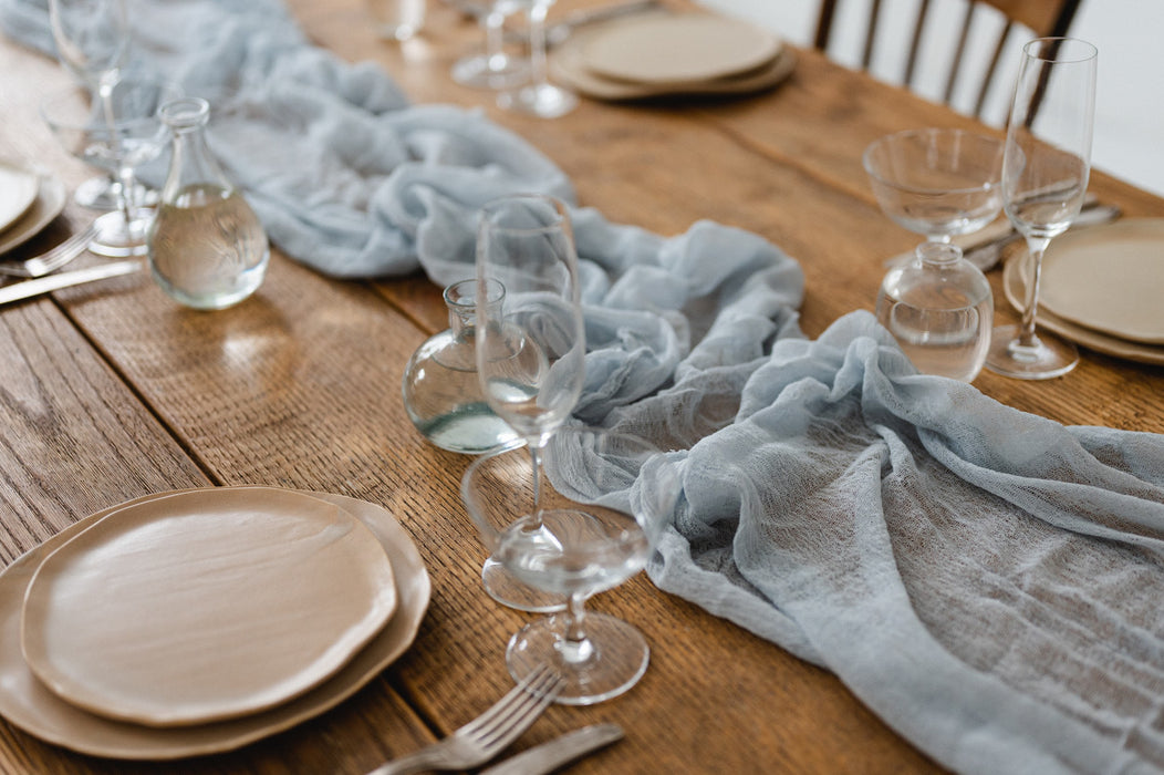 Gauze Table runner - Pale Grayish Blue