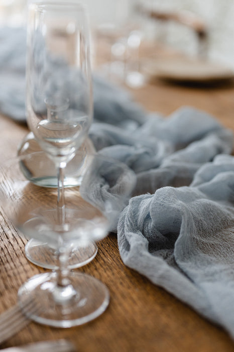 Gauze Table runner - Pale Grayish Blue