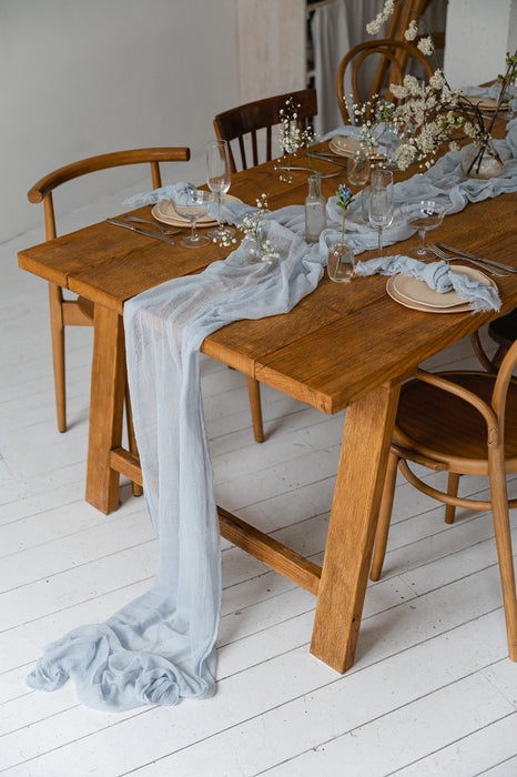 Gauze Table runner - Pale Grayish Blue