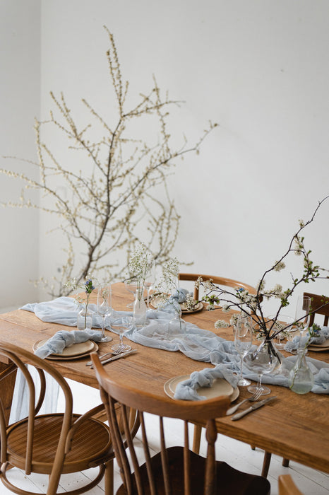 Gauze Table runner - Pale Grayish Blue