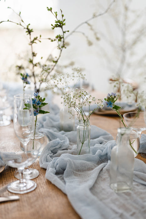 Gauze Table runner - Pale Grayish Blue