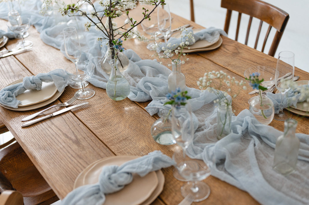 Gauze Table runner - Pale Grayish Blue
