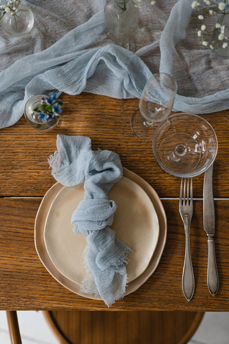 Gauze Table runner - Pale Grayish Blue