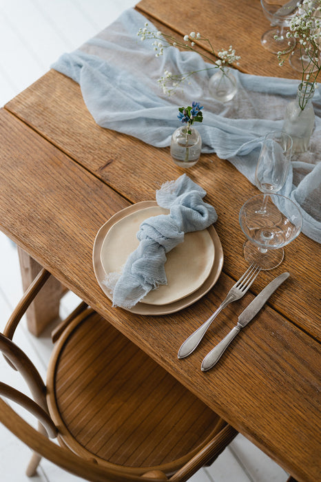 Gauze Table runner - Pale Grayish Blue