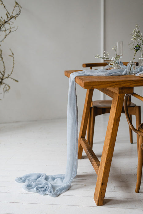 Gauze Table runner - Pale Grayish Blue