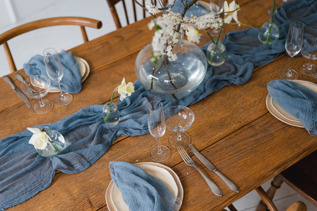 Gauze Table runner - Dusty Blue