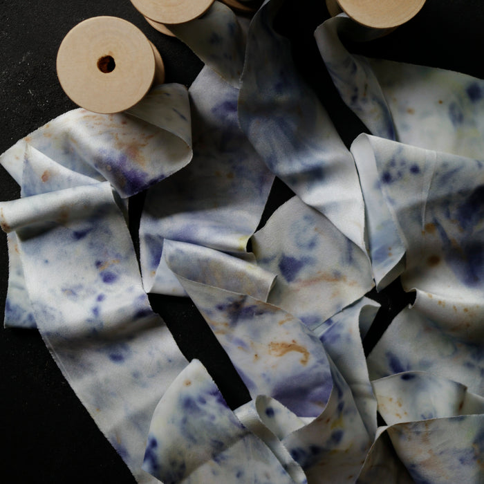 Botanically dyed - Bias Cut Silk Satin Ribbon - ''Iris Queen''