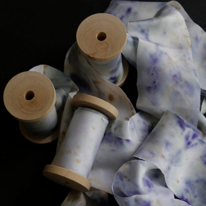 Botanically dyed - Bias Cut Silk Satin Ribbon - ''Iris Queen''