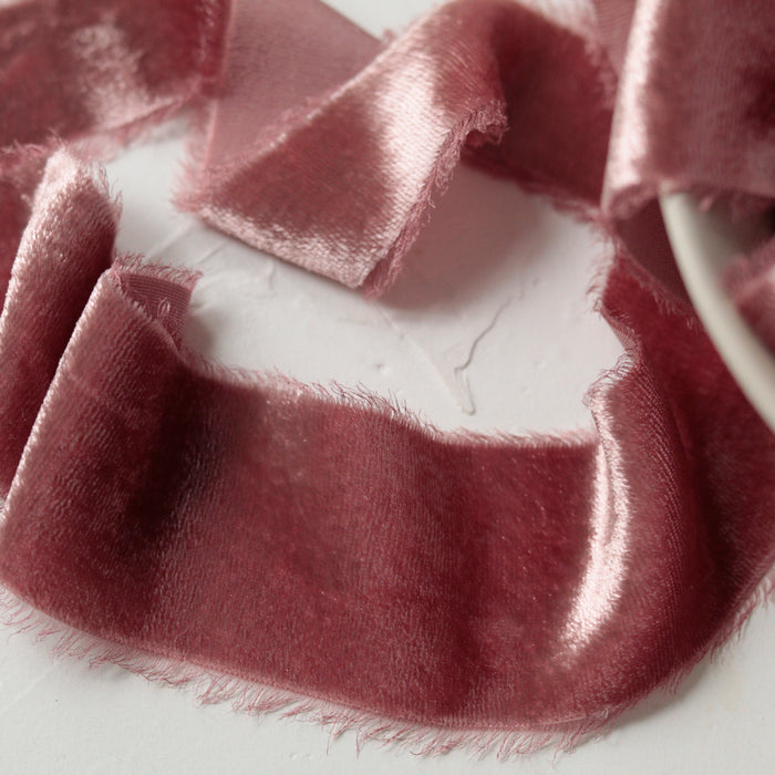 Dusty Rose - Hand dyed silk velvet ribbon