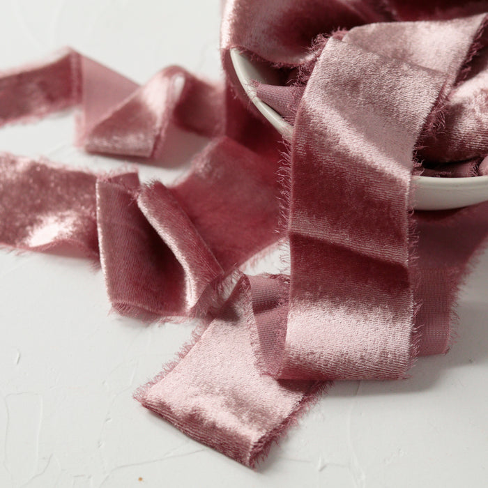 Dusty Rose - Hand dyed silk velvet ribbon