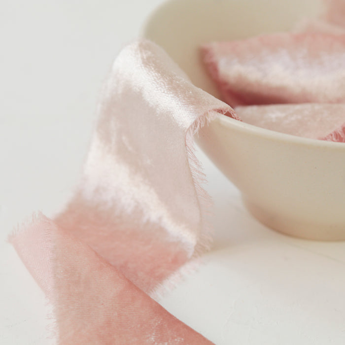 Blush- Hand dyed silk velvet ribbon