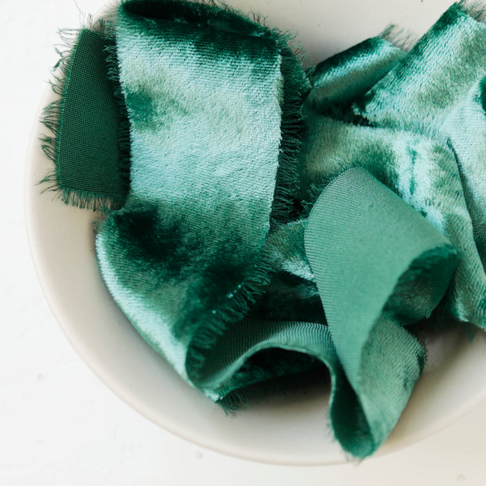 Emerald - Hand dyed silk velvet ribbon