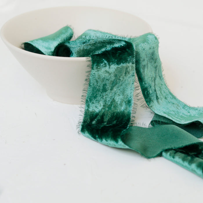 Emerald - Hand dyed silk velvet ribbon