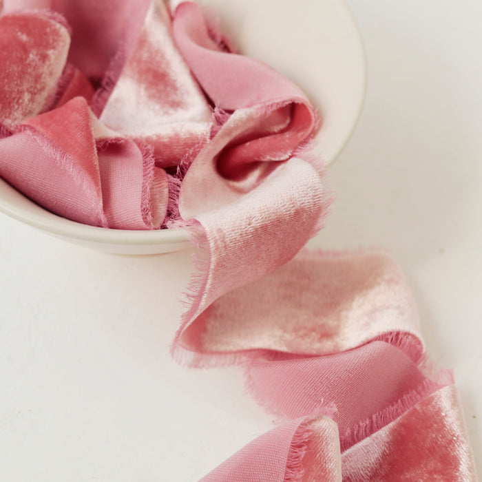 Peony - Hand dyed silk velvet ribbon