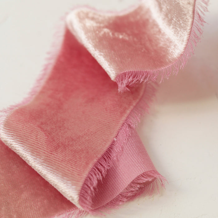 Peony - Hand dyed silk velvet ribbon