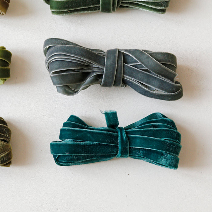 10 mm  Hand Dyed Velvet Ribbon - Green Colors
