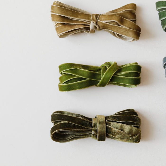 10 mm  Hand Dyed Velvet Ribbon - Green Colors