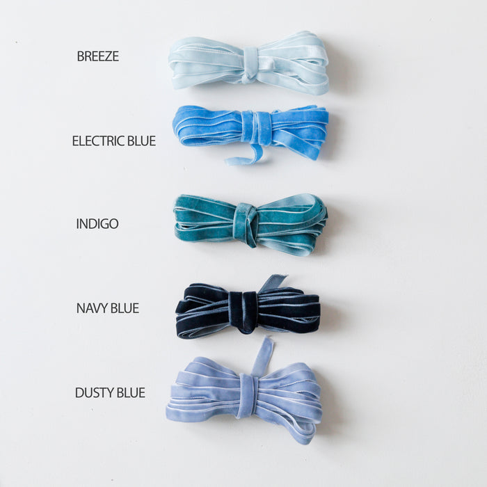 10 mm  Hand Dyed Velvet Ribbon - Blue Colors