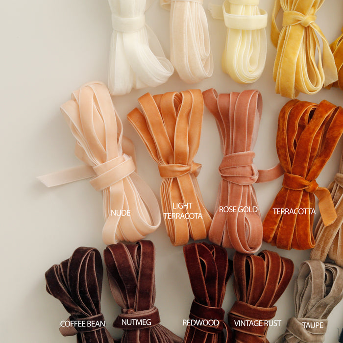 10 mm  Hand Dyed Velvet Ribbon - Warm Colors