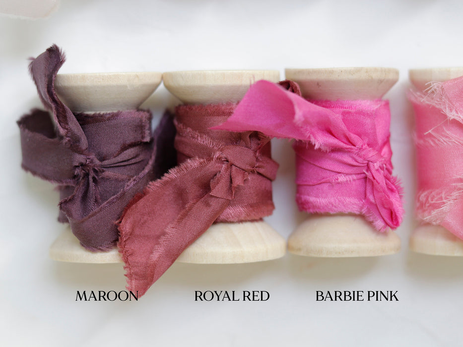 hand torn silk ribbon, hand dyed wedding ribbon for wedding bouquets dusty rose invitations wedding decor pink bouquet ribbon frayed edges