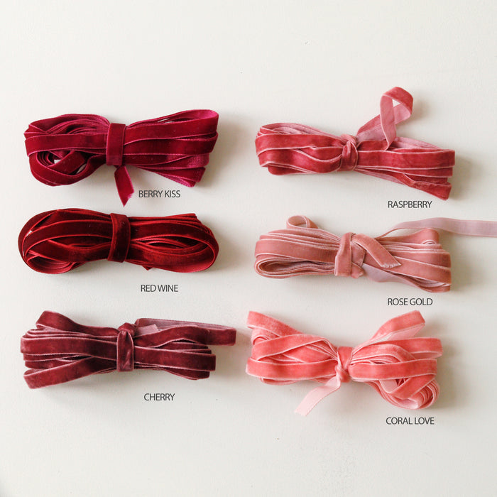 10 mm  Hand Dyed Velvet Ribbon - Red Colors
