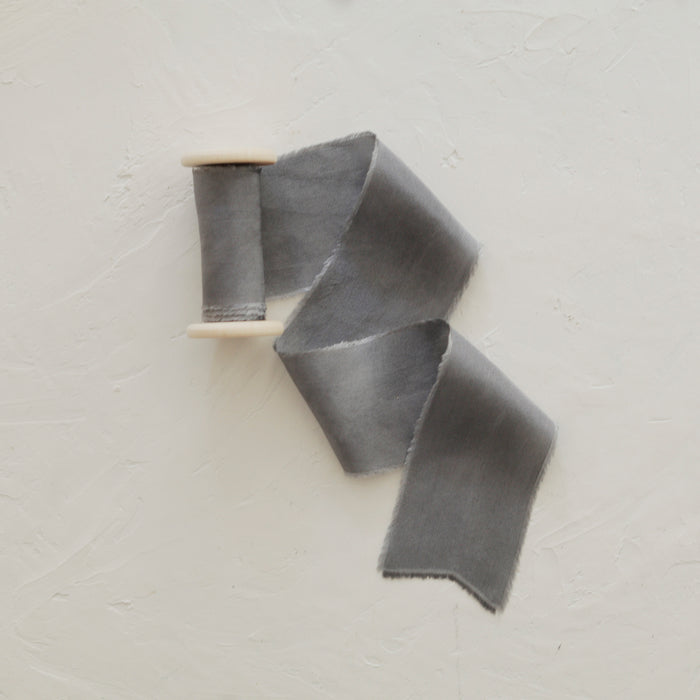 Dark Gray - Hand Dyed habotai silk ribbon