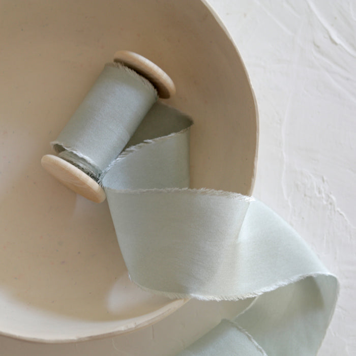 Pale Sage - Hand Dyed habotai silk ribbon