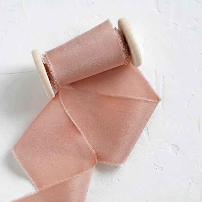 Rose Gold - Hand dyed Crepe de chine silk ribbon