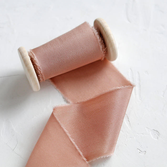Rose Gold - Hand dyed Crepe de chine silk ribbon