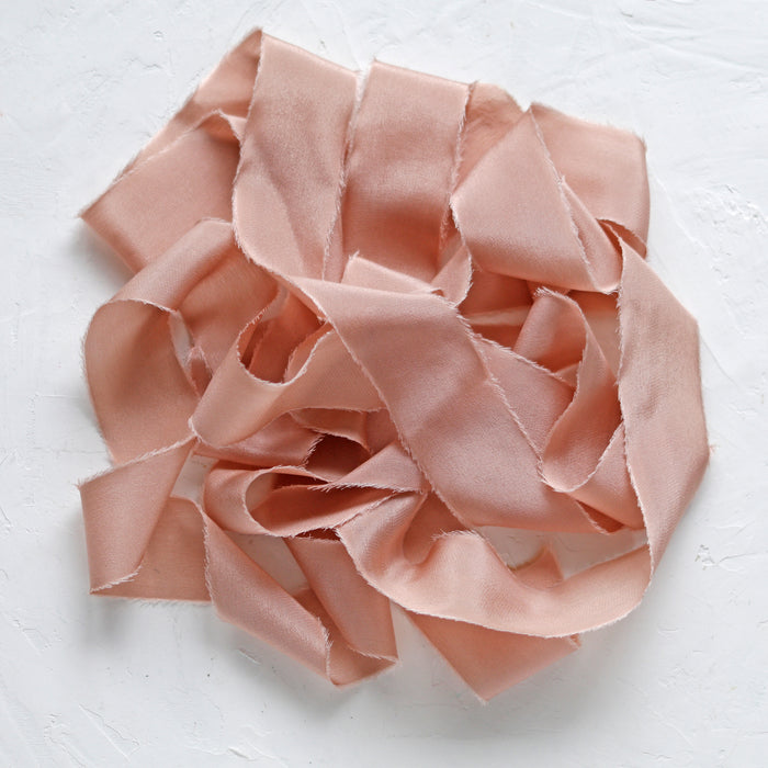 Rose Gold - Hand dyed Crepe de chine silk ribbon