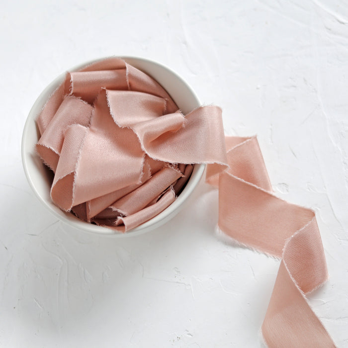 Rose Gold - Hand dyed Crepe de chine silk ribbon