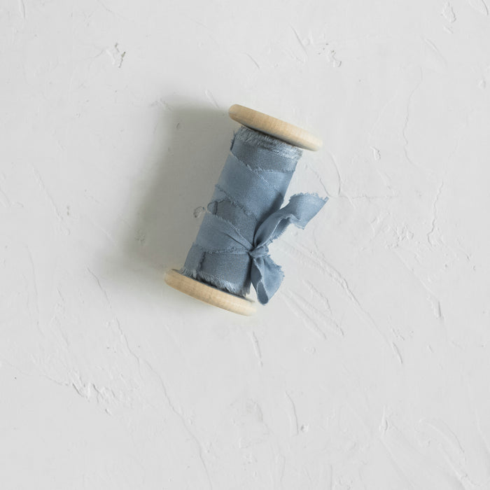 Dusty Blue -  hand dyed silk habotai ribbon