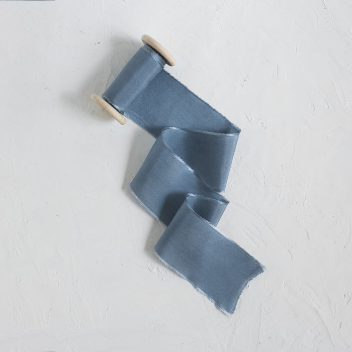 Dusty Blue -  hand dyed silk habotai ribbon