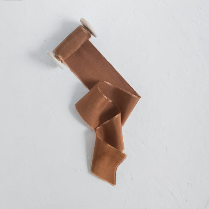 Orange Rust - Hand dyed Habotai silk ribbon