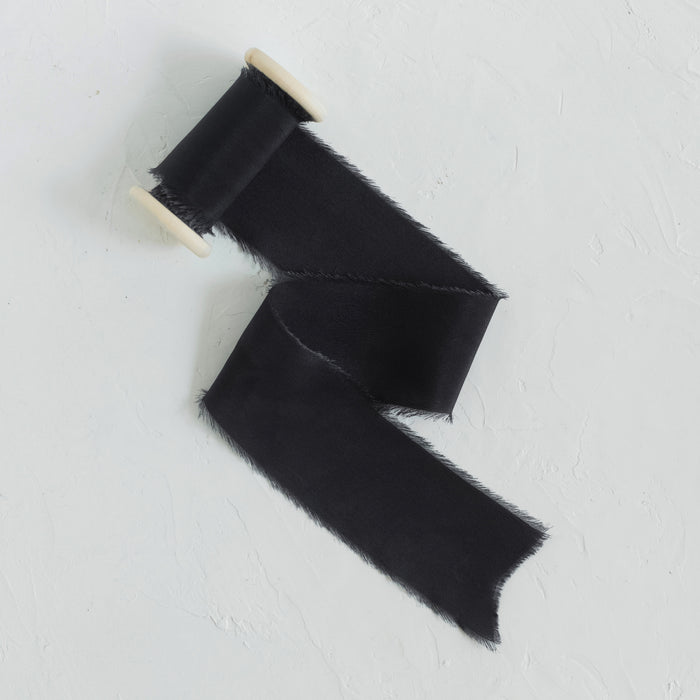 Classic Black - Hand Dyed crepe de chine silk ribbon