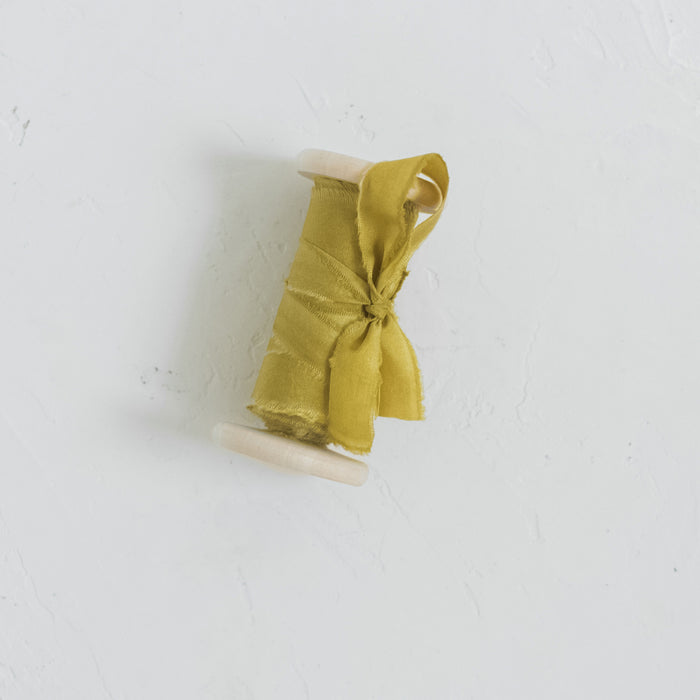 Golden Mustard - Hand dyed Habotai Silk ribbon