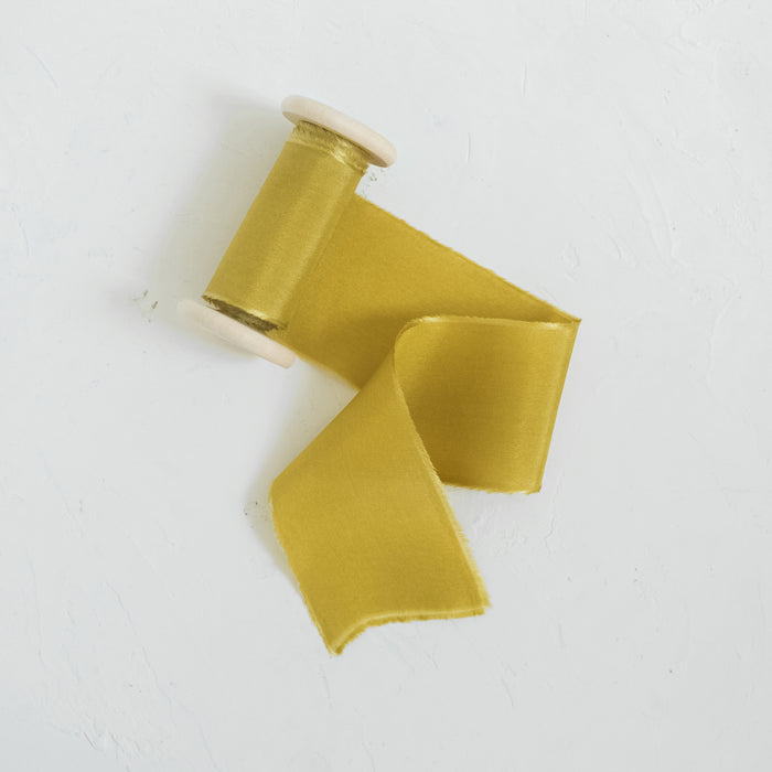 Golden Mustard - Hand dyed Habotai Silk ribbon