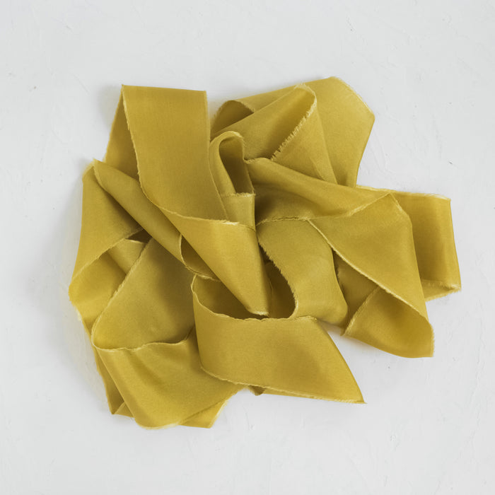Golden Mustard - Hand dyed Habotai Silk ribbon
