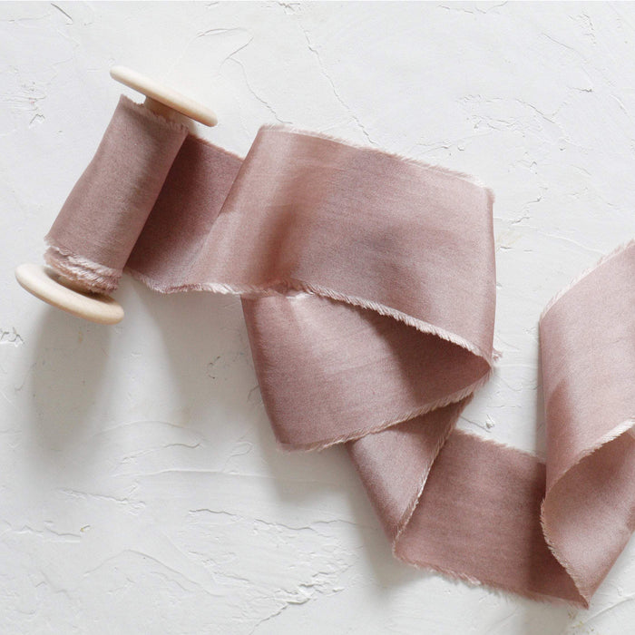 Pink Truffle - Hand dyed habotai silk ribbon